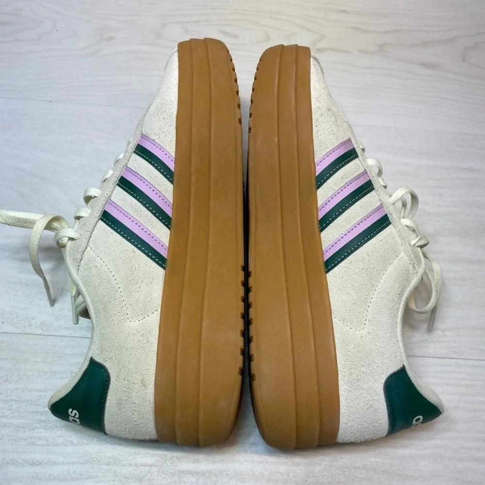 Adidas Womens 10 VL Court 3.0 Platform Sneaker Suede Cream Green Purple JI1788